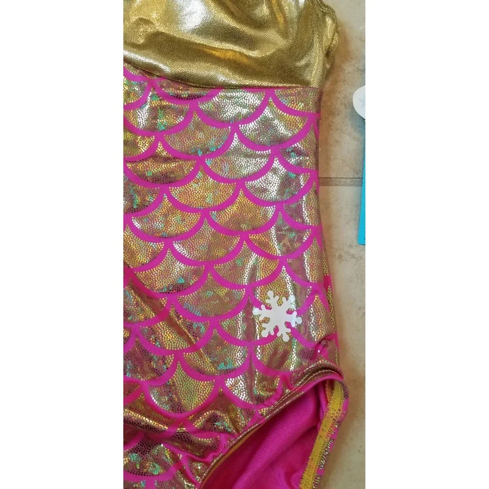 Snowflake Designs Pink Gold Sea Mermaid Gymnastic Dance‎ Leotard Adult XS NEW